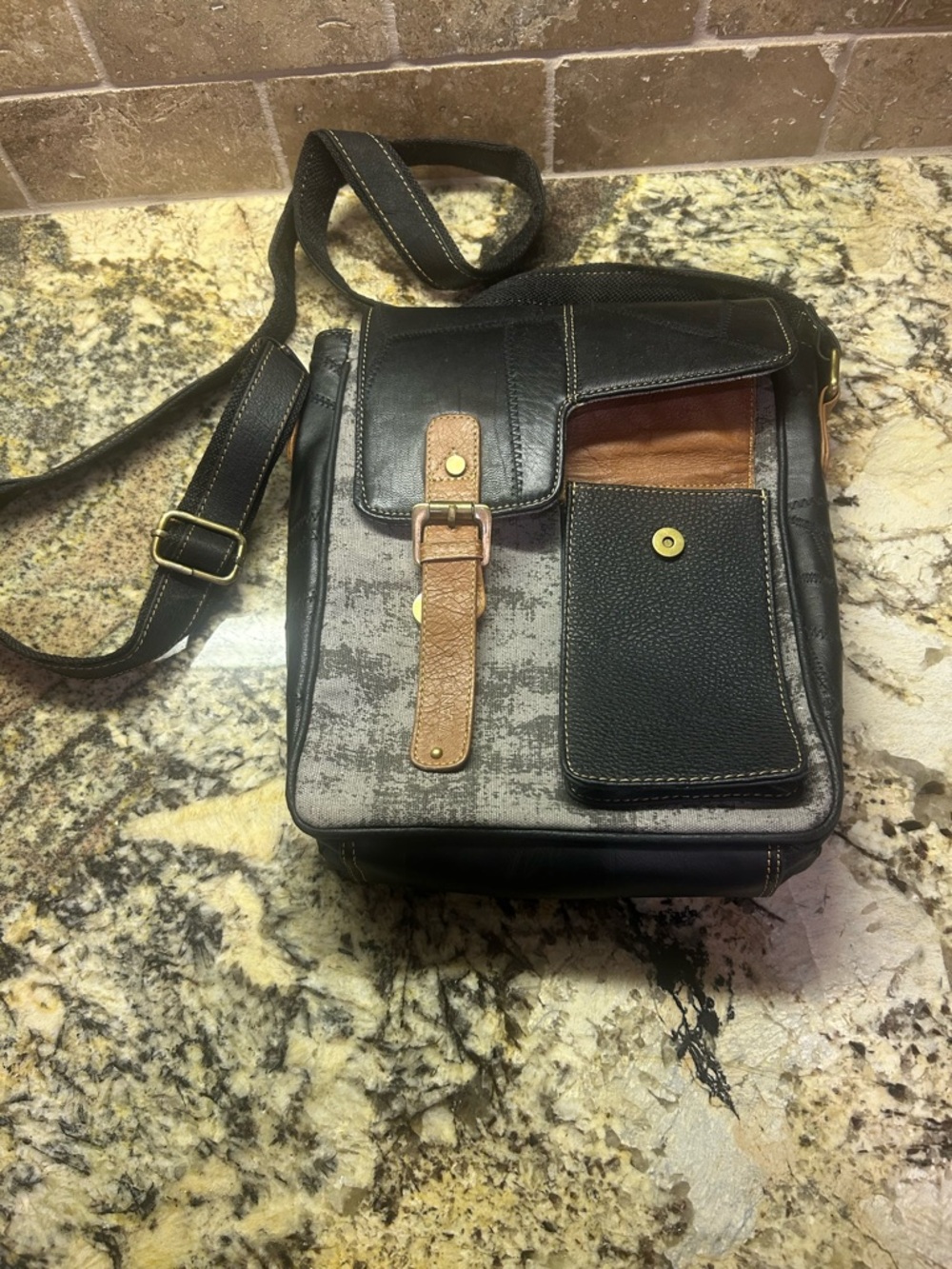 Vaan and Co Black and Brown Leather Crossbody Bag